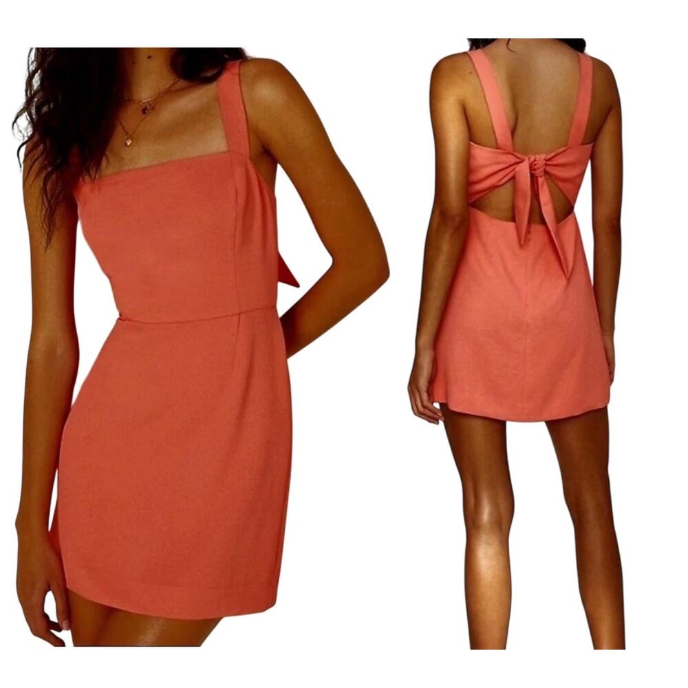 Aritzia Wilfred Ecoulement Tie Cut Out Peep Back Mini Dress Orange Womens Size 2